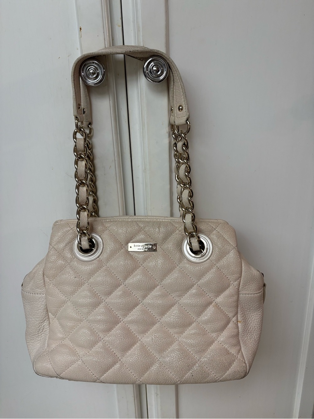 kate spade Quilted Shoulder Bag with Chain Handles in Light Beige